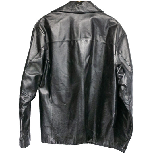 Men's Large Jacket U.S. POLO ASSOC Black Genuine Leather Overcoat Dress Coat - Picture 2 of 7